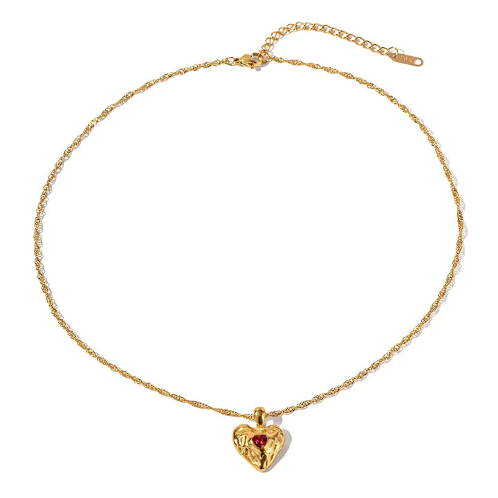Gold-Plated Heart Necklace with Twisted Chain