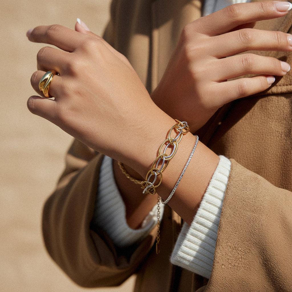 Gold Plated Two-Tone Multi Link Bracelet