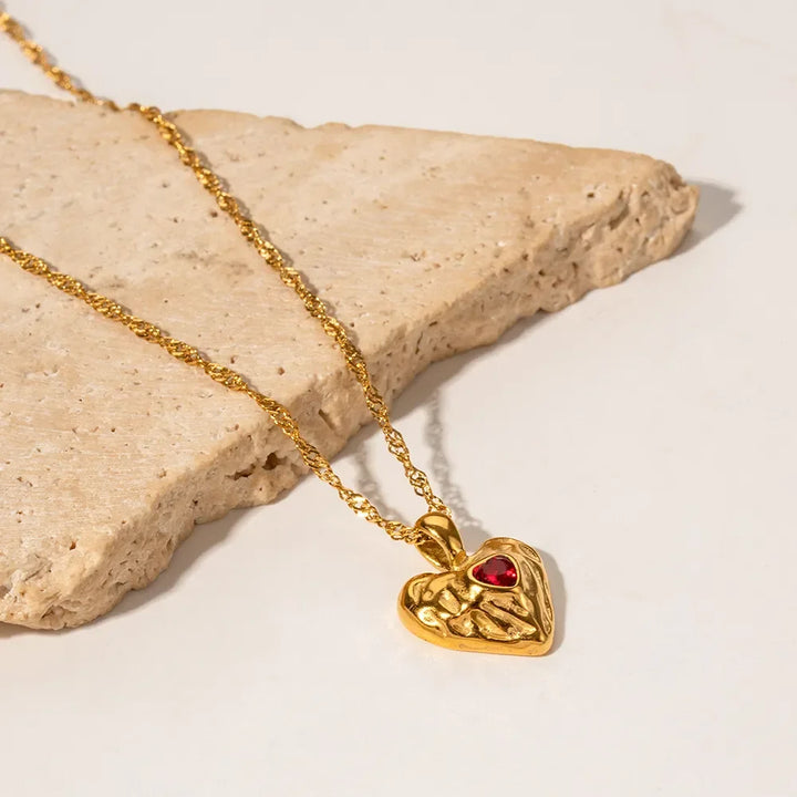 Gold-Plated Heart Necklace with Twisted Chain