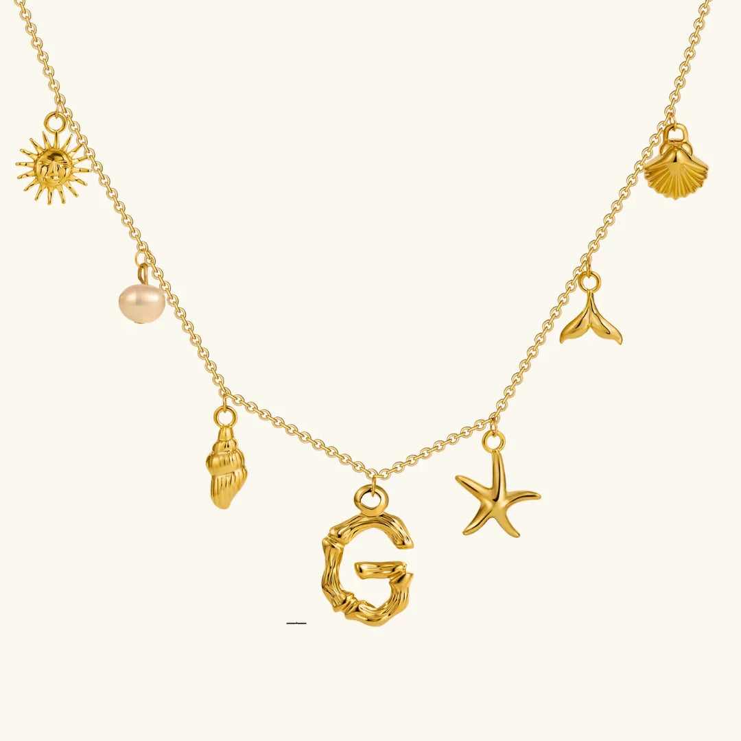 Gold Plated Faux Pearl Initial Charm Necklace for Women