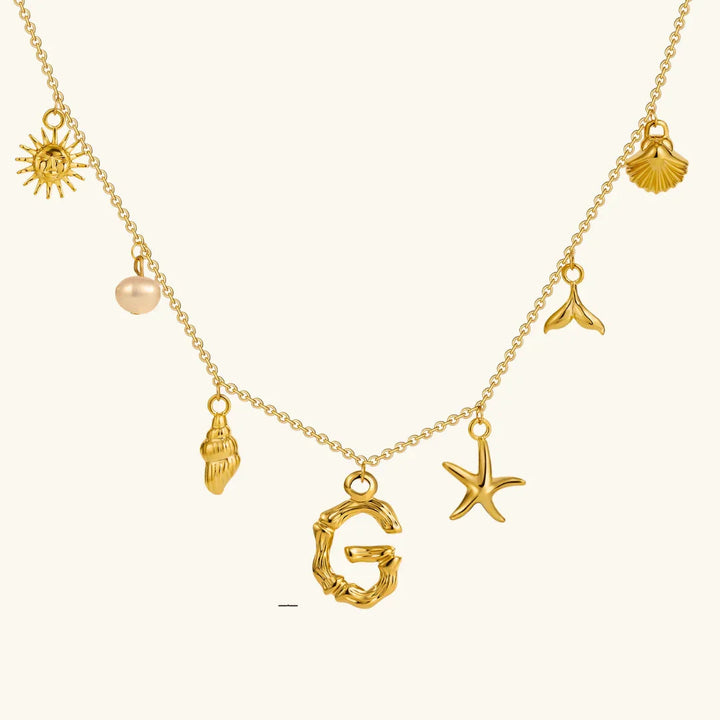 Gold Plated Faux Pearl Initial Charm Necklace for Women
