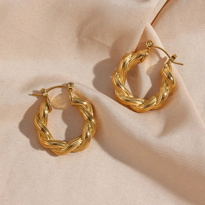Gold-Plated Twisted Hoop Earrings For Women