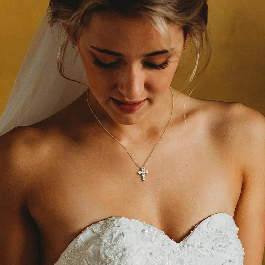 Gold-Plated CZ Cross Pendant Necklace