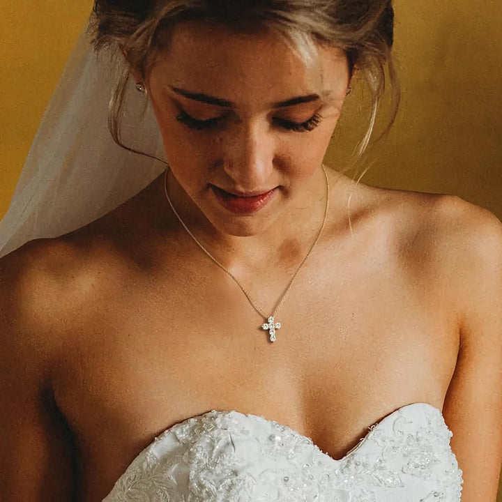 Gold-Plated CZ Cross Pendant Necklace