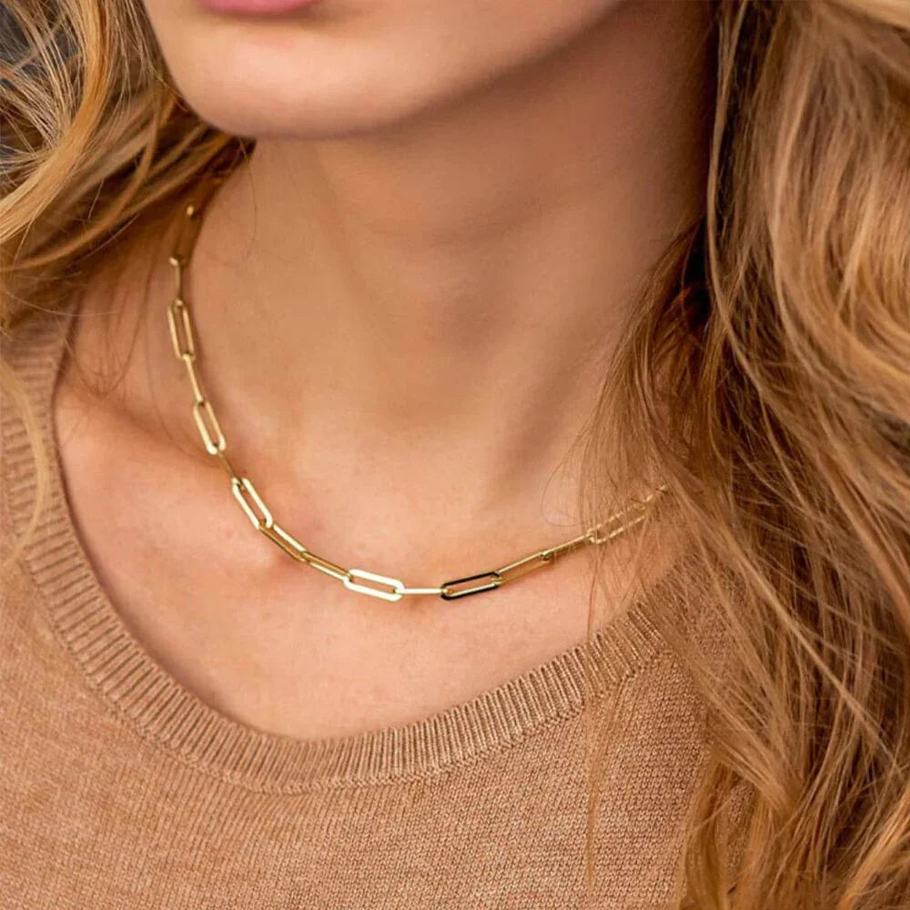 Gold-Plated Paperclip Chain Necklace Women