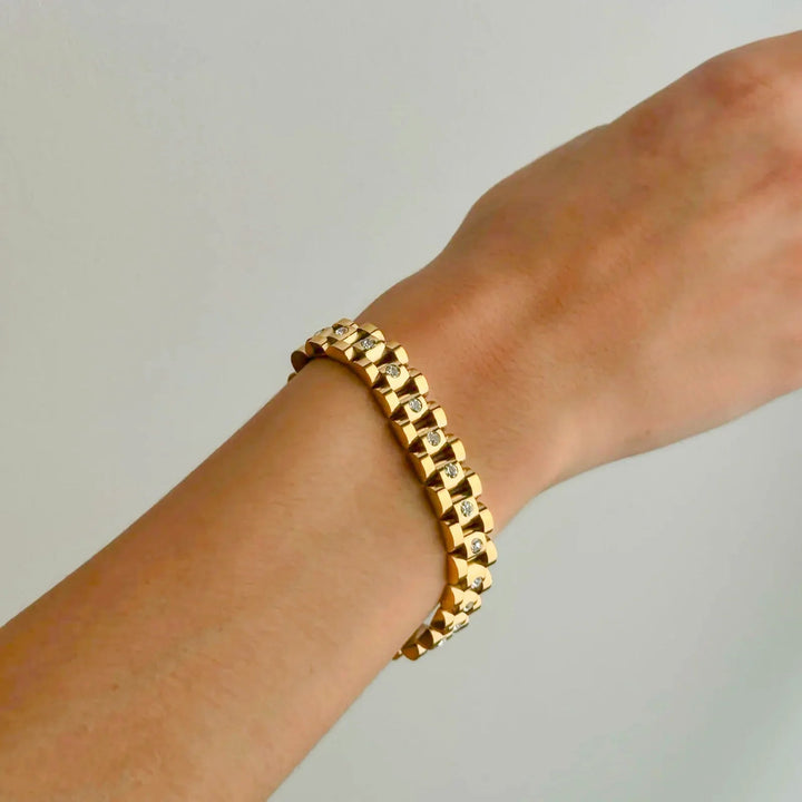 Gold-Plated Link Bracelet with CZ Diamond Simulants