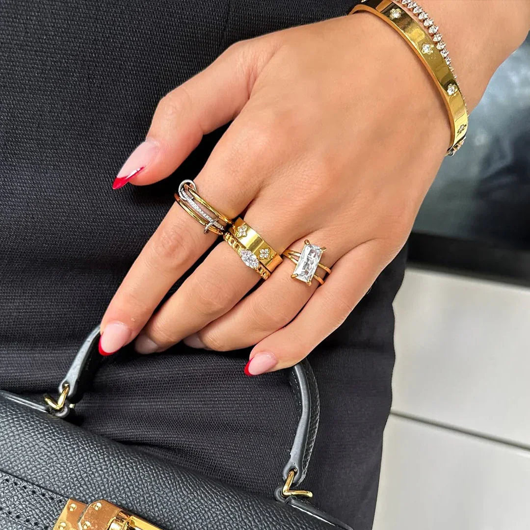 Gold-Plated CZ Stackable Ring for Women