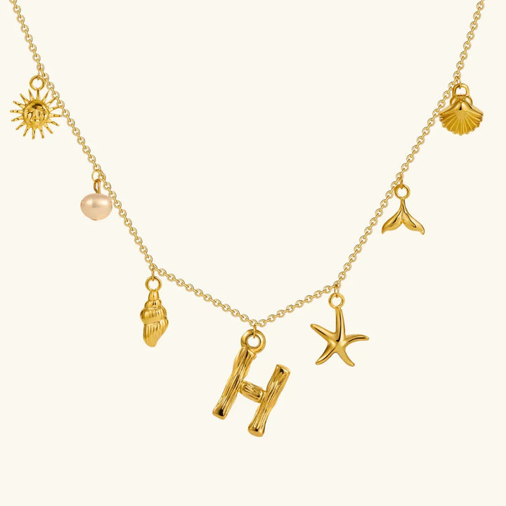 Gold Plated Faux Pearl Initial Charm Necklace for Women