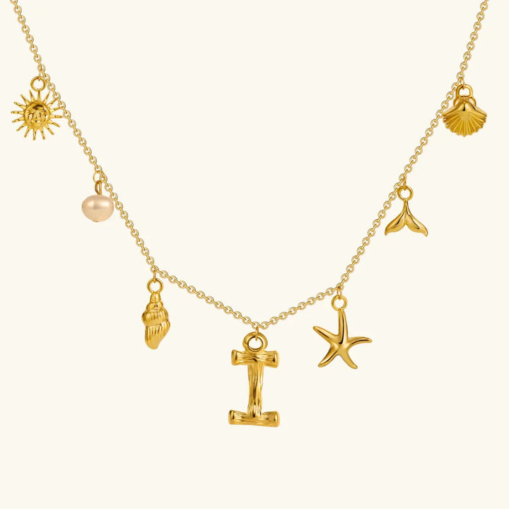 Gold Plated Faux Pearl Initial Charm Necklace for Women
