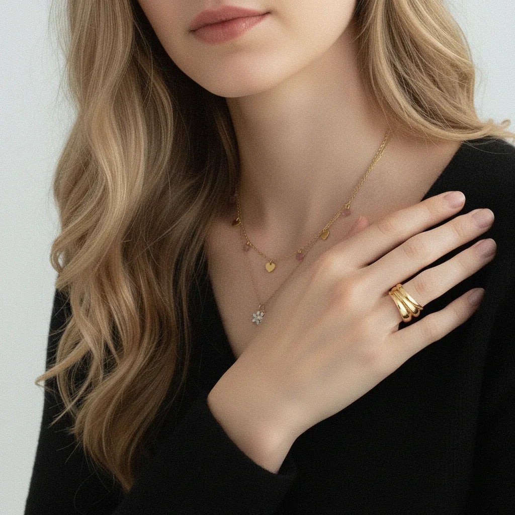 Gold Plated Heart Necklace with Gemstone Accents