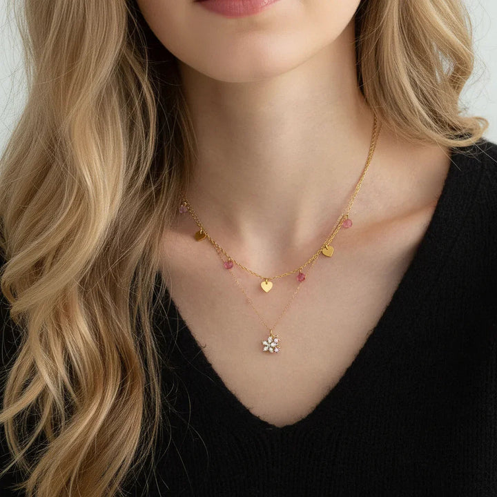 Gold Plated Heart Necklace with Gemstone Accents