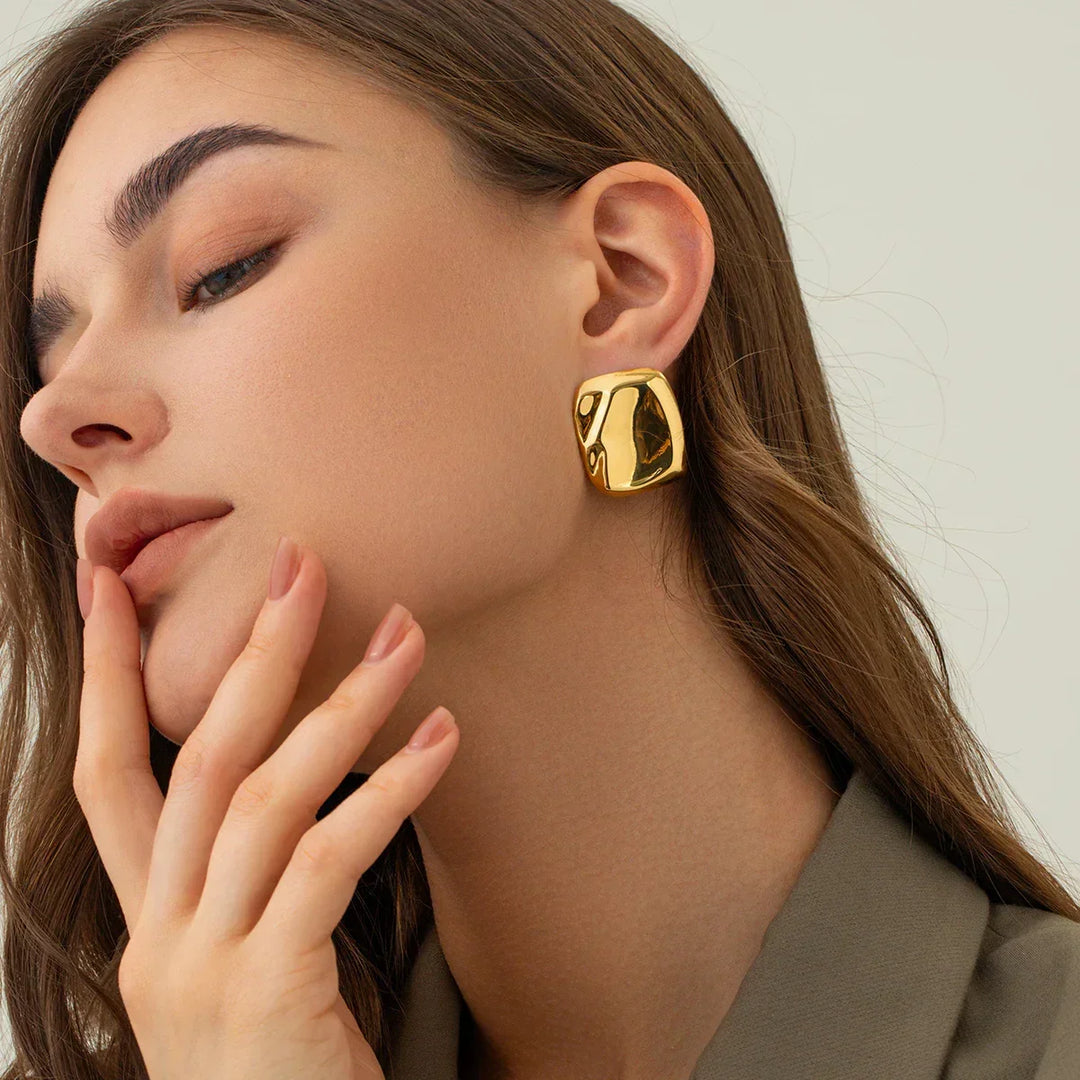 Gold-Plated Square Earrings with Waterproof Stainless Steel