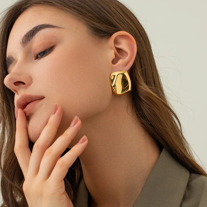 Gold-Plated Square Earrings with Waterproof Stainless Steel