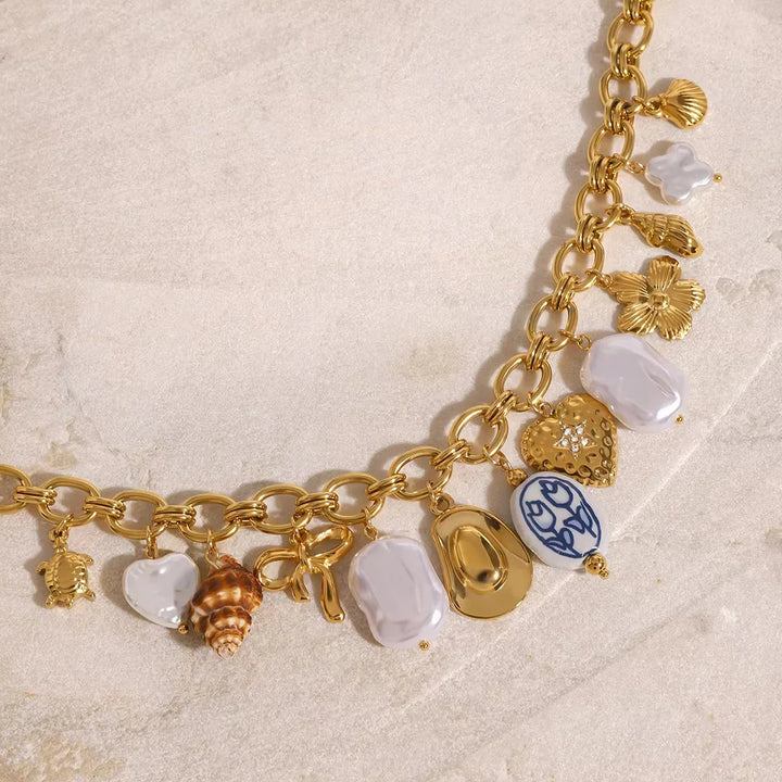 Gold-Plated Faux Pearl Charm Necklace for Women