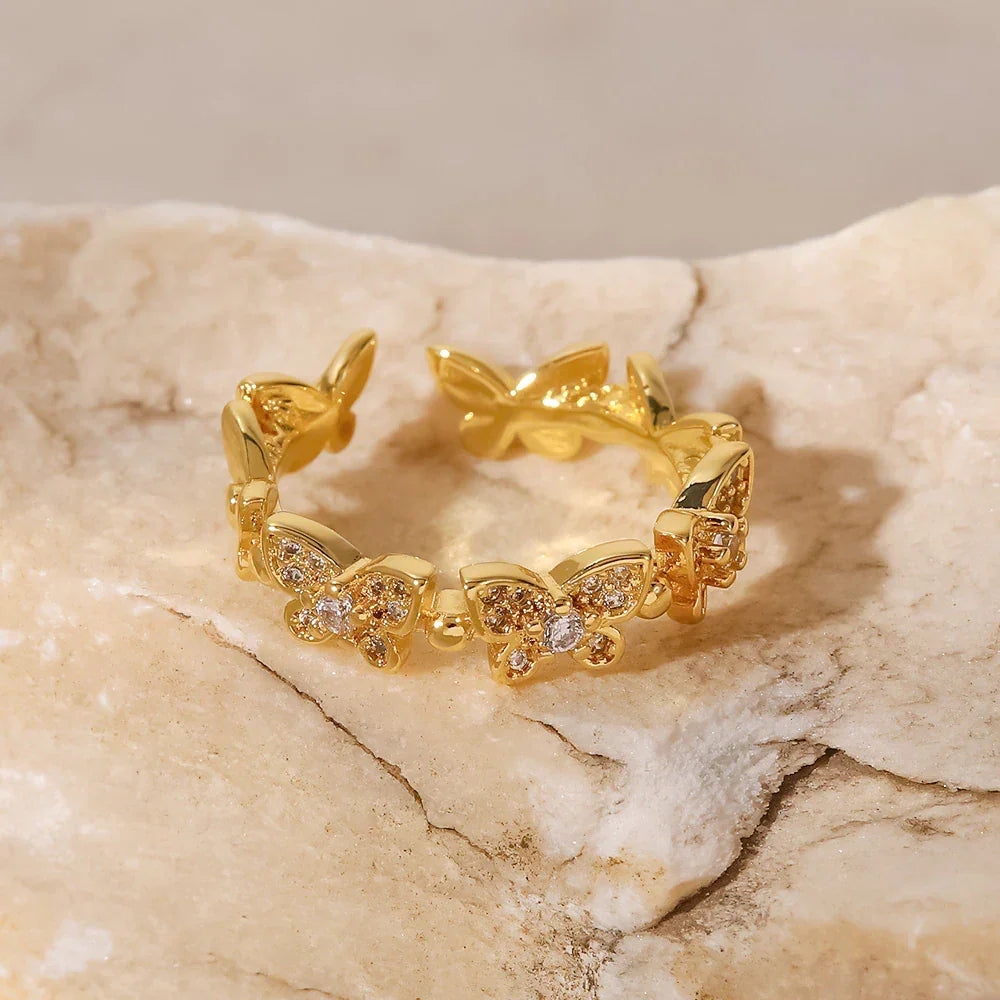 Gold-Plated CZ Butterfly Ring for Women