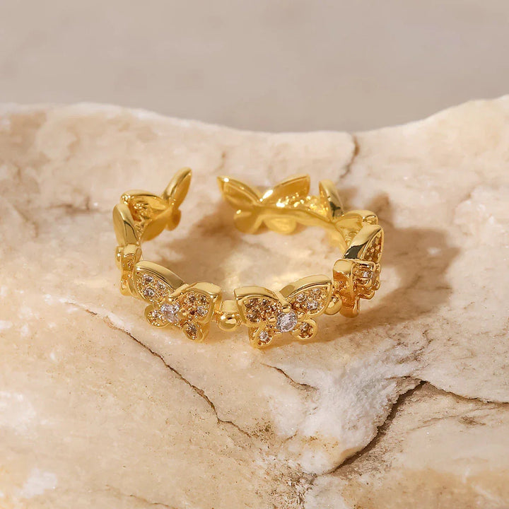 Gold-Plated CZ Butterfly Ring for Women