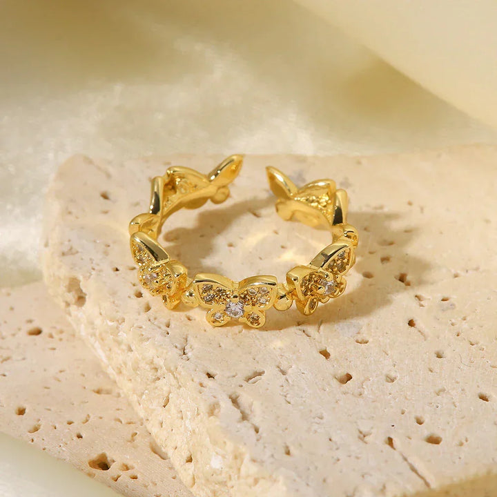 Gold-Plated CZ Butterfly Ring for Women