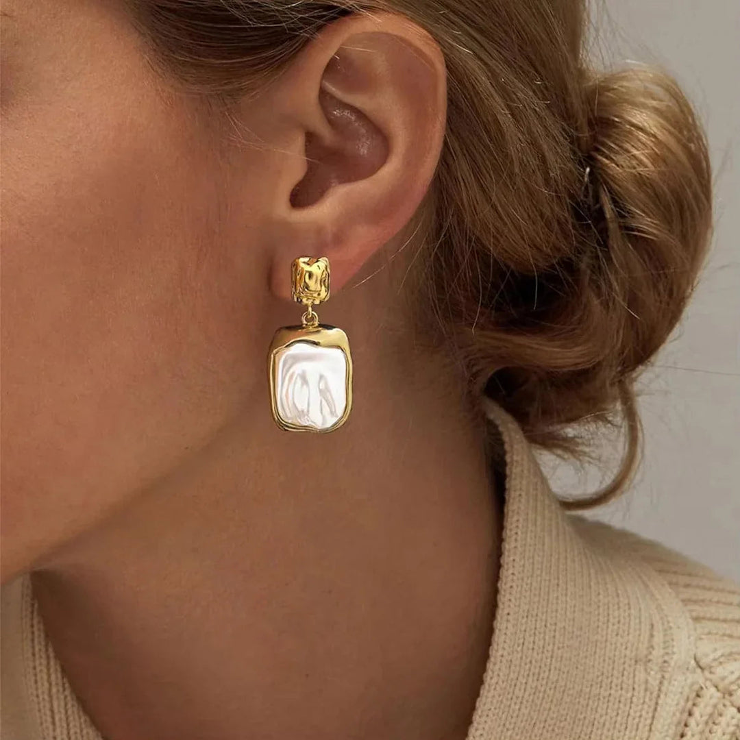 Gold-Plated Faux Pearl Drop Earrings for Women