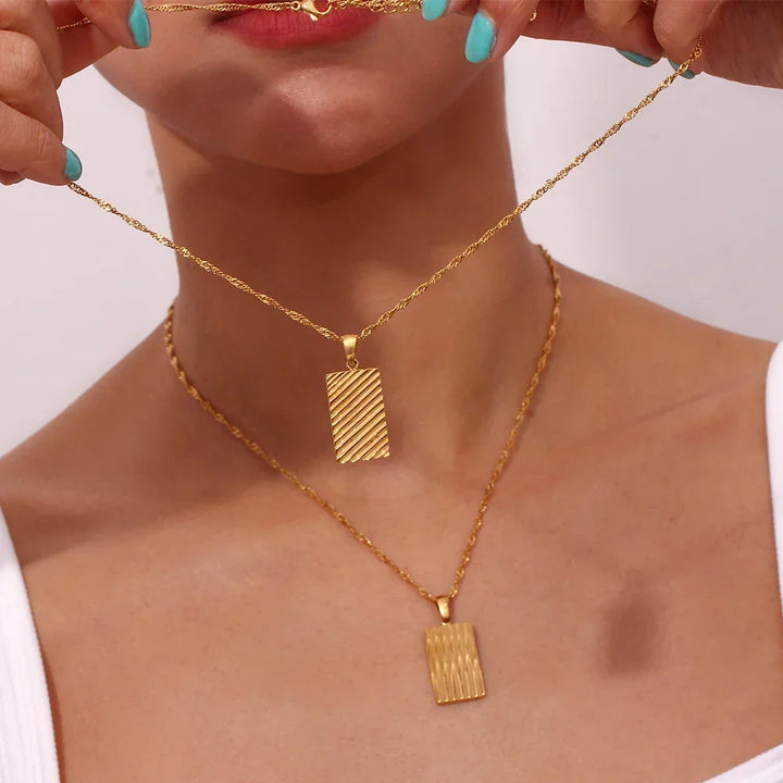 Gold-Plated Rectangular Pendant Necklace For Women