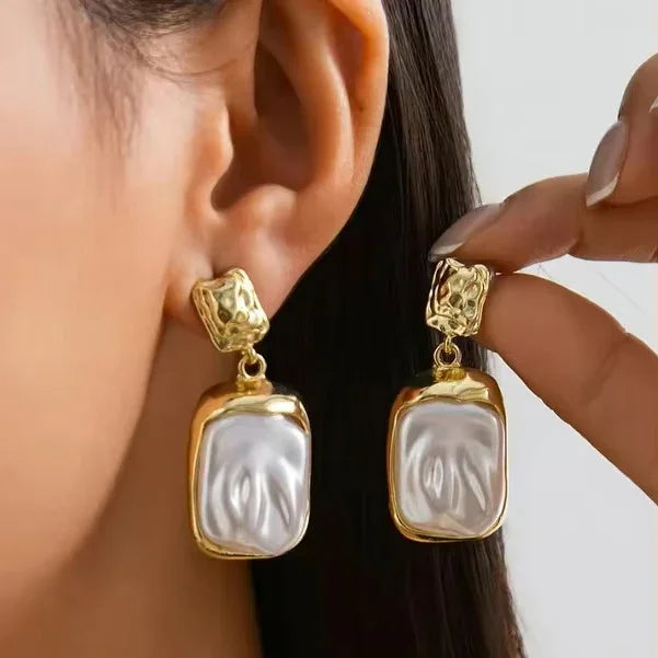 Gold-Plated Faux Pearl Drop Earrings for Women
