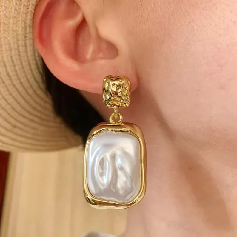 Gold-Plated Faux Pearl Drop Earrings for Women