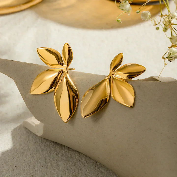 Gold Plated Statement Petal Stud Earrings