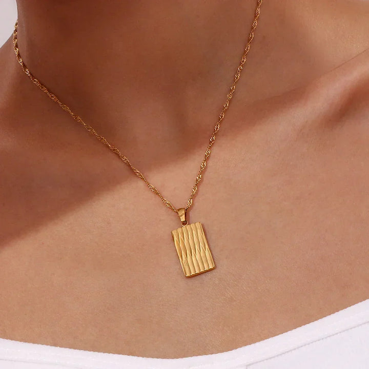 Gold-Plated Rectangular Pendant Necklace For Women