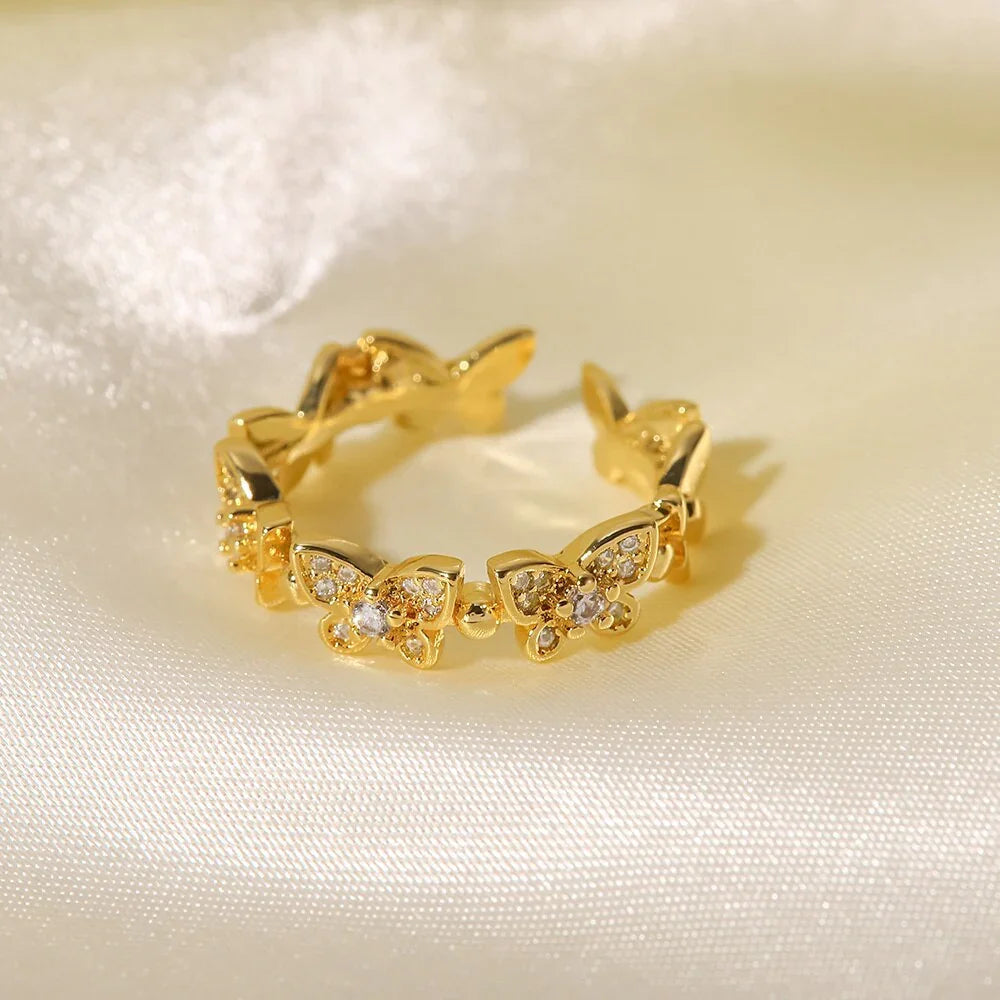Gold-Plated CZ Butterfly Ring for Women