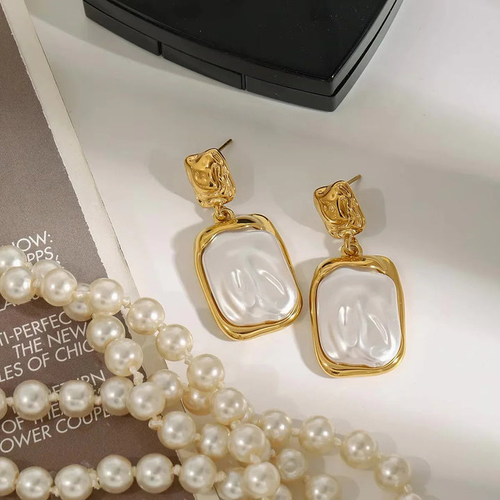Gold-Plated Faux Pearl Drop Earrings for Women