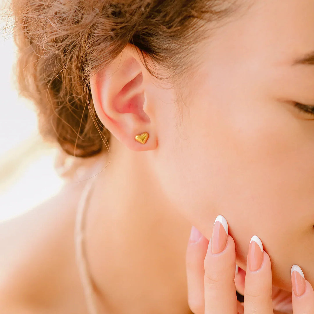 Gold-Plated Heart Stud Earrings for Women
