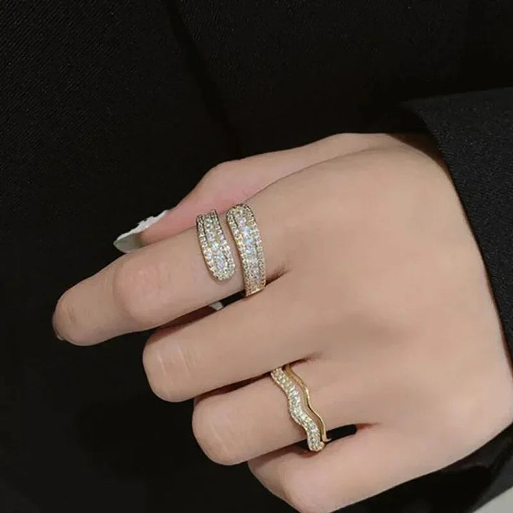 Gold-Plated CZ Layered Ring for Women
