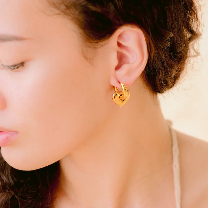 Gold-Plated Heart Drop Hoop Earrings for Women