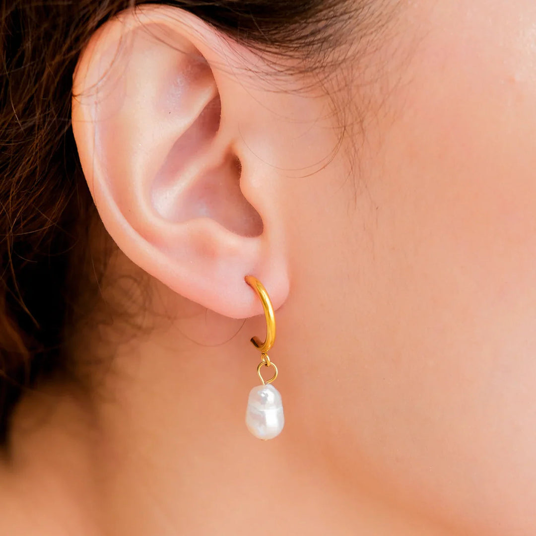 Gold-Plated Faux Pearl Drop Earrings Women