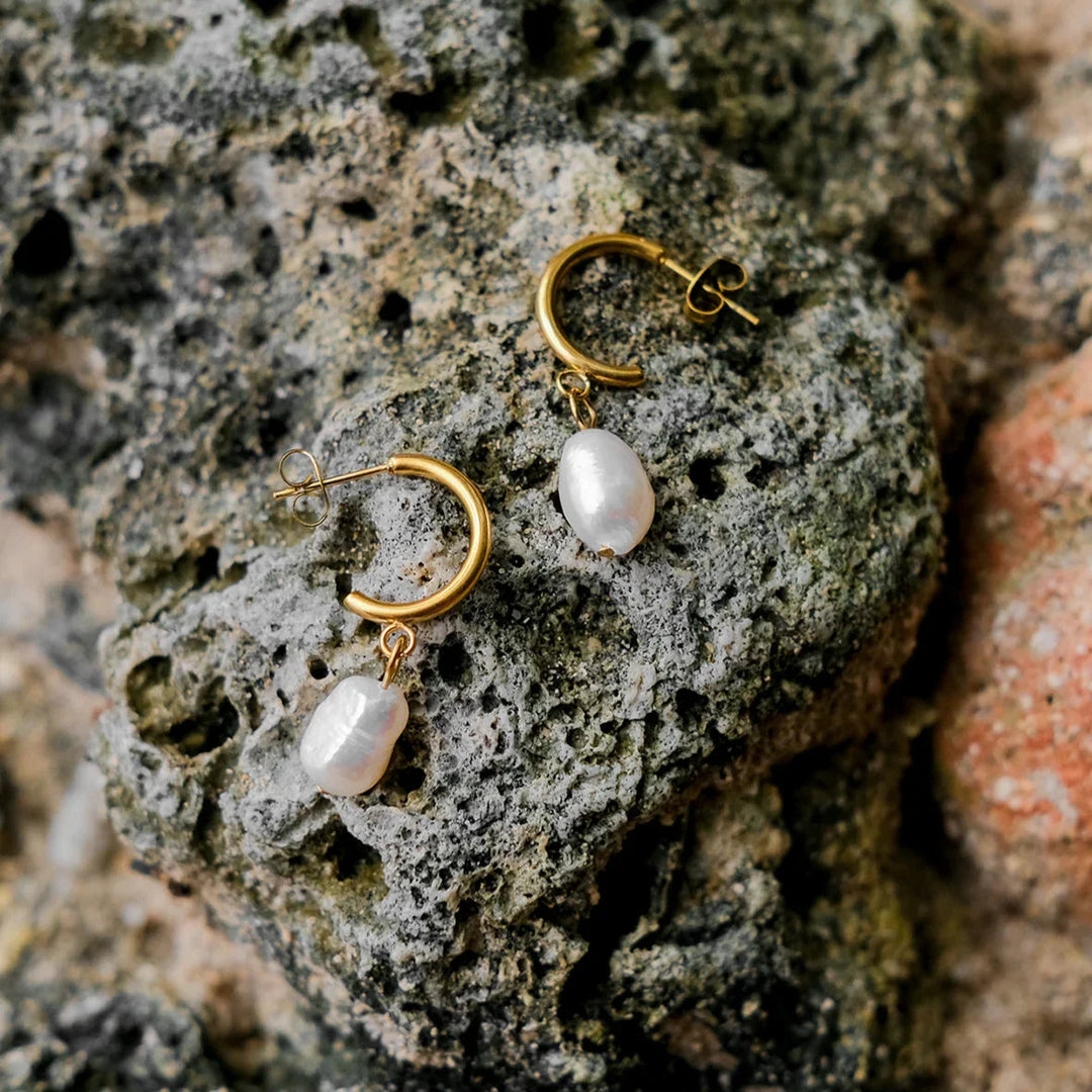 Gold-Plated Faux Pearl Drop Earrings Women
