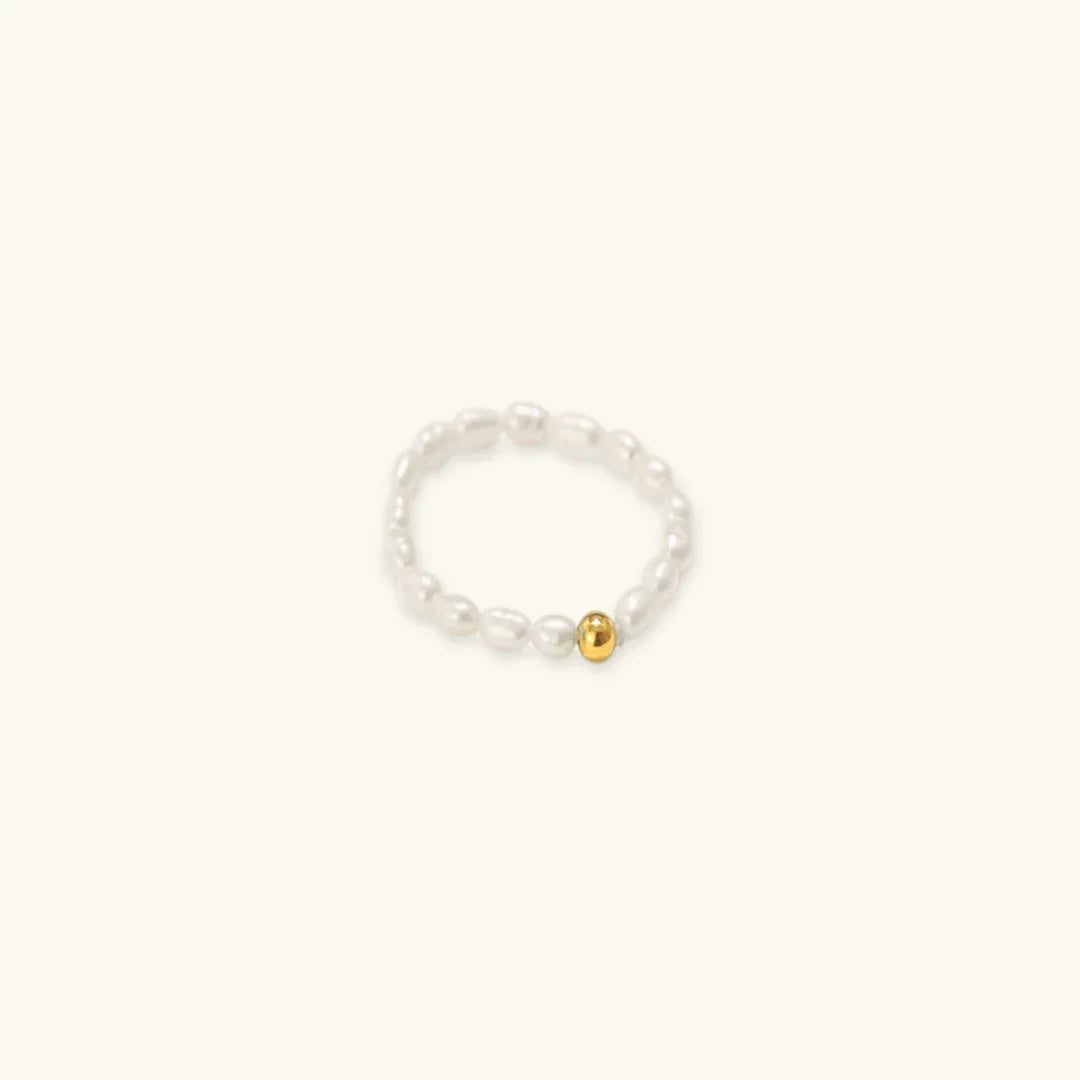 Dainty Gold-Plated Faux Pearl Band Ring for Women