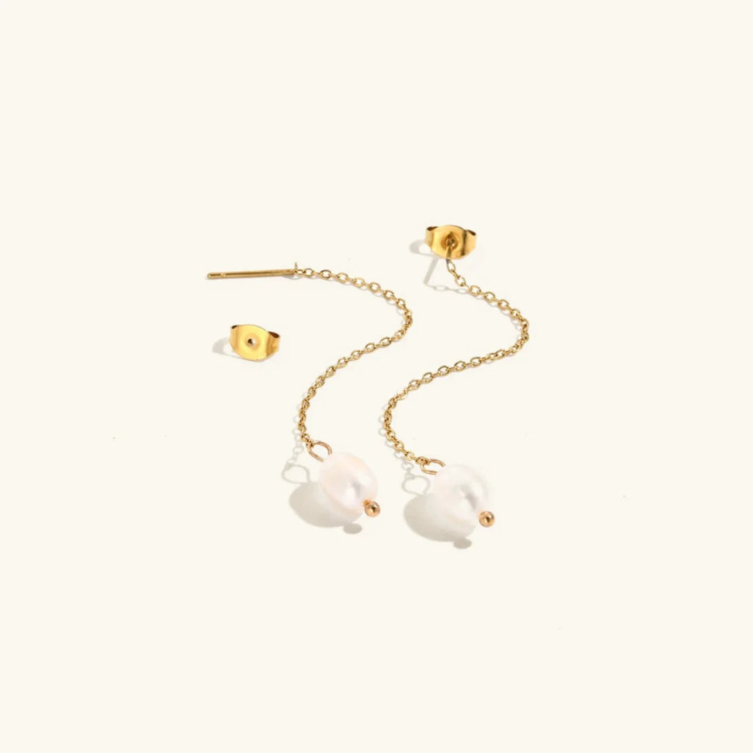 Gold-Plated Faux Pearl Tassel Drop Earrings