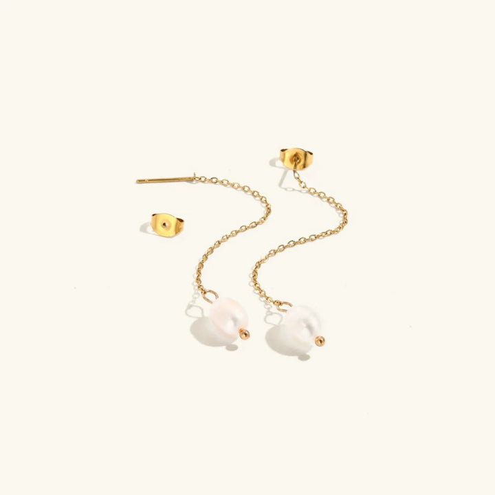 Gold-Plated Faux Pearl Tassel Drop Earrings