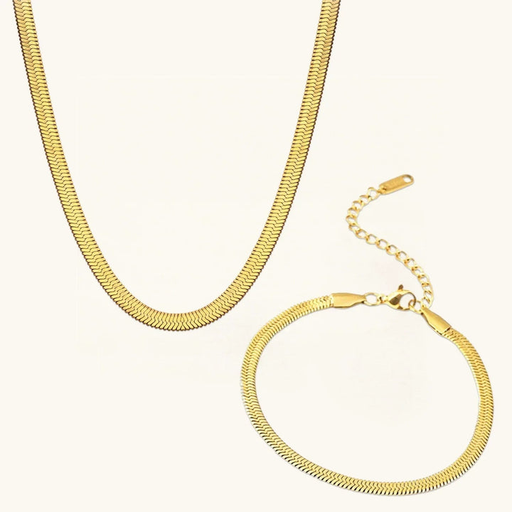 Gold-Plated Herringbone Jewelry 2-Piece Set