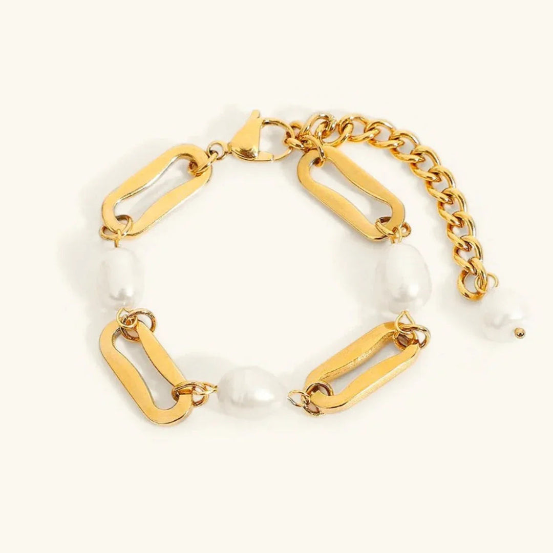 Gold-Plated Faux Pearl Chain Bracelet for Women