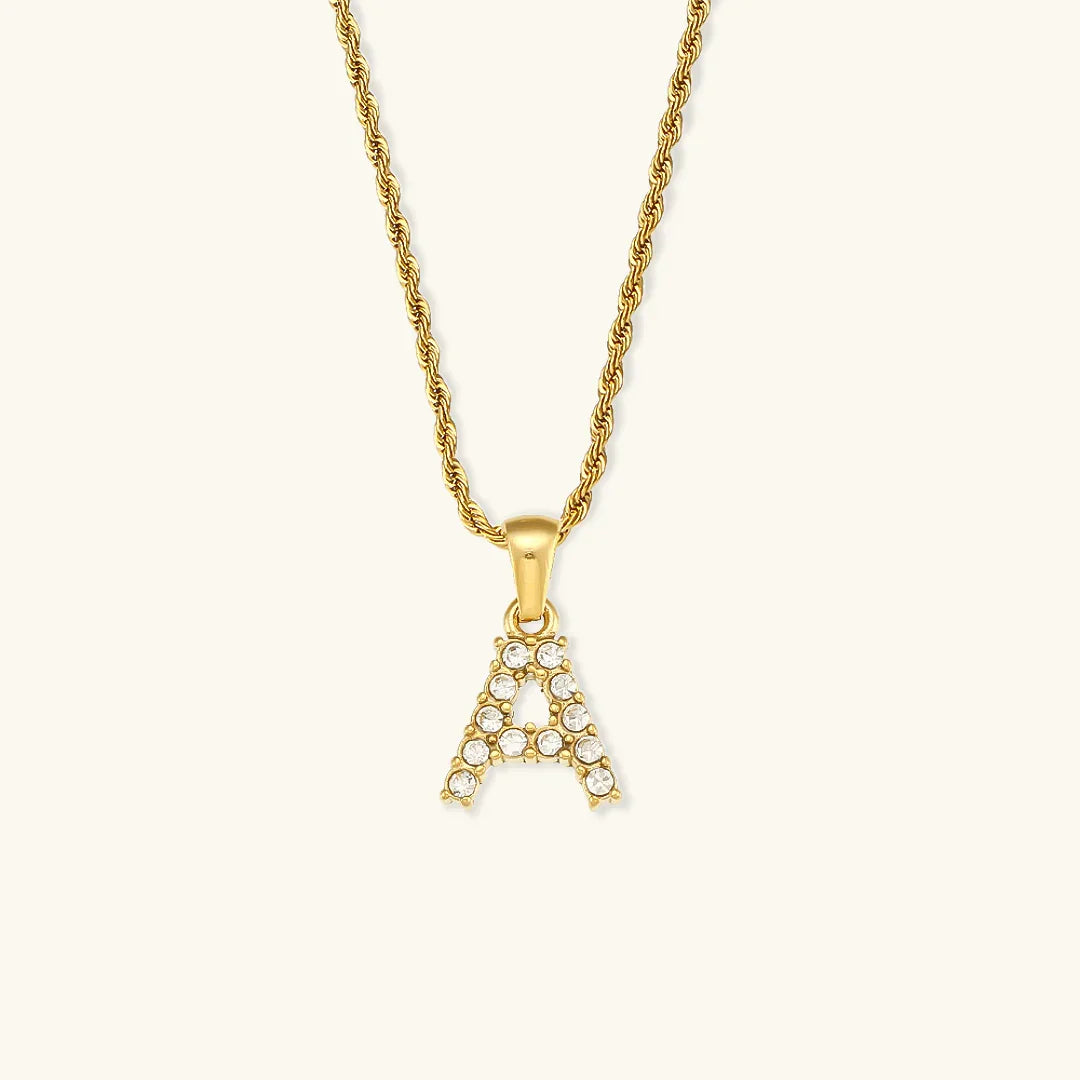 Gold-Plated Initial Pendant Necklace with Diamond Simulants