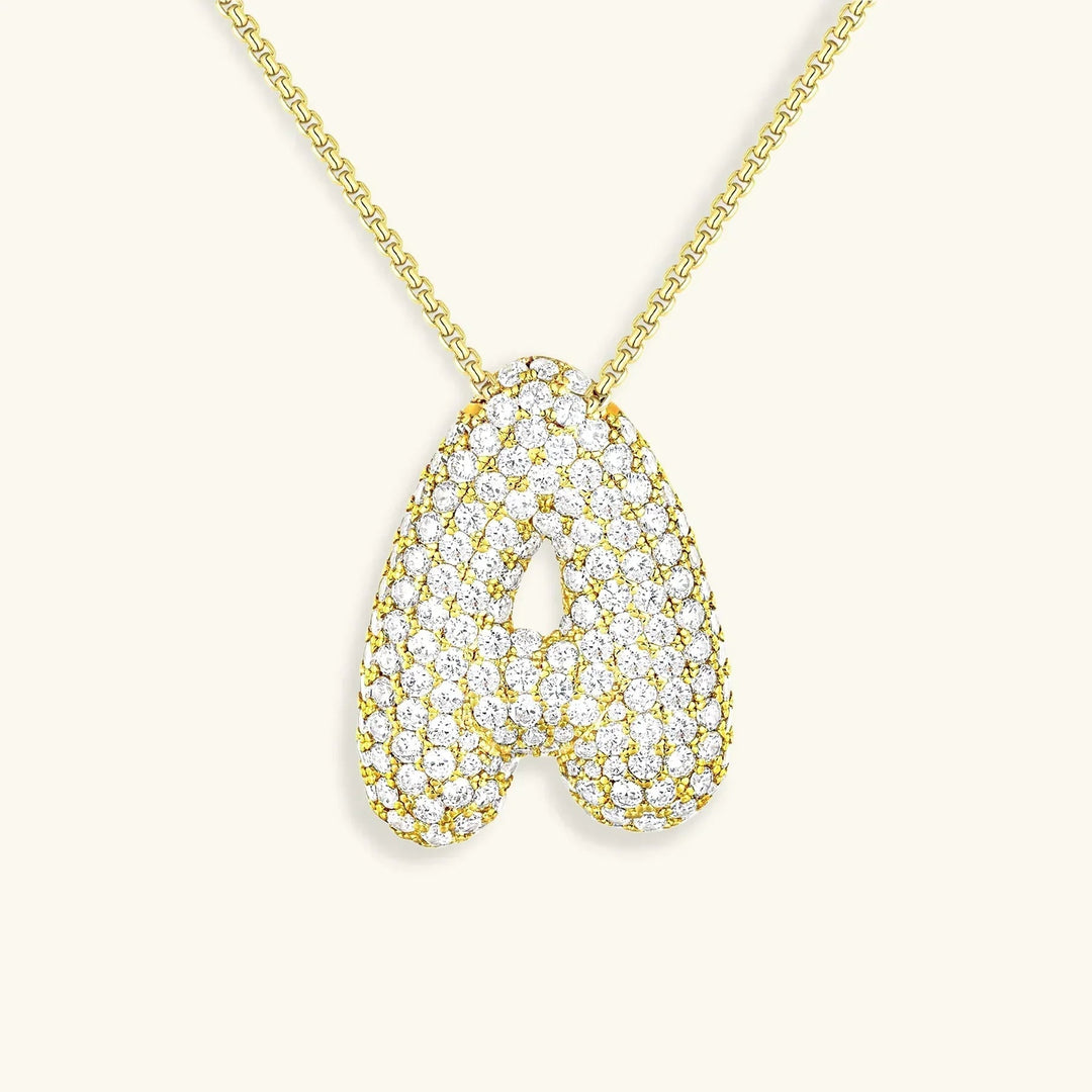 Gold-Plated Bubble Initial Diamond Necklace