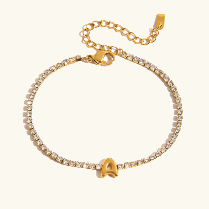 Gold-Plated Cubic Zirconia Initial Tennis Bracelet for Women