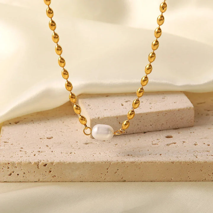Gold-Plated Beaded Necklace with Freshwater Pearl