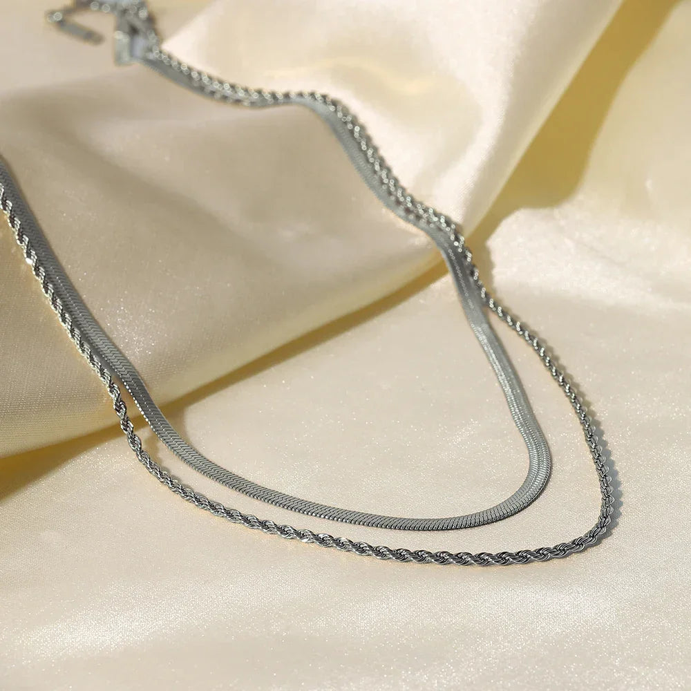 Silver-Plated Layered Chain Necklace Set for Women