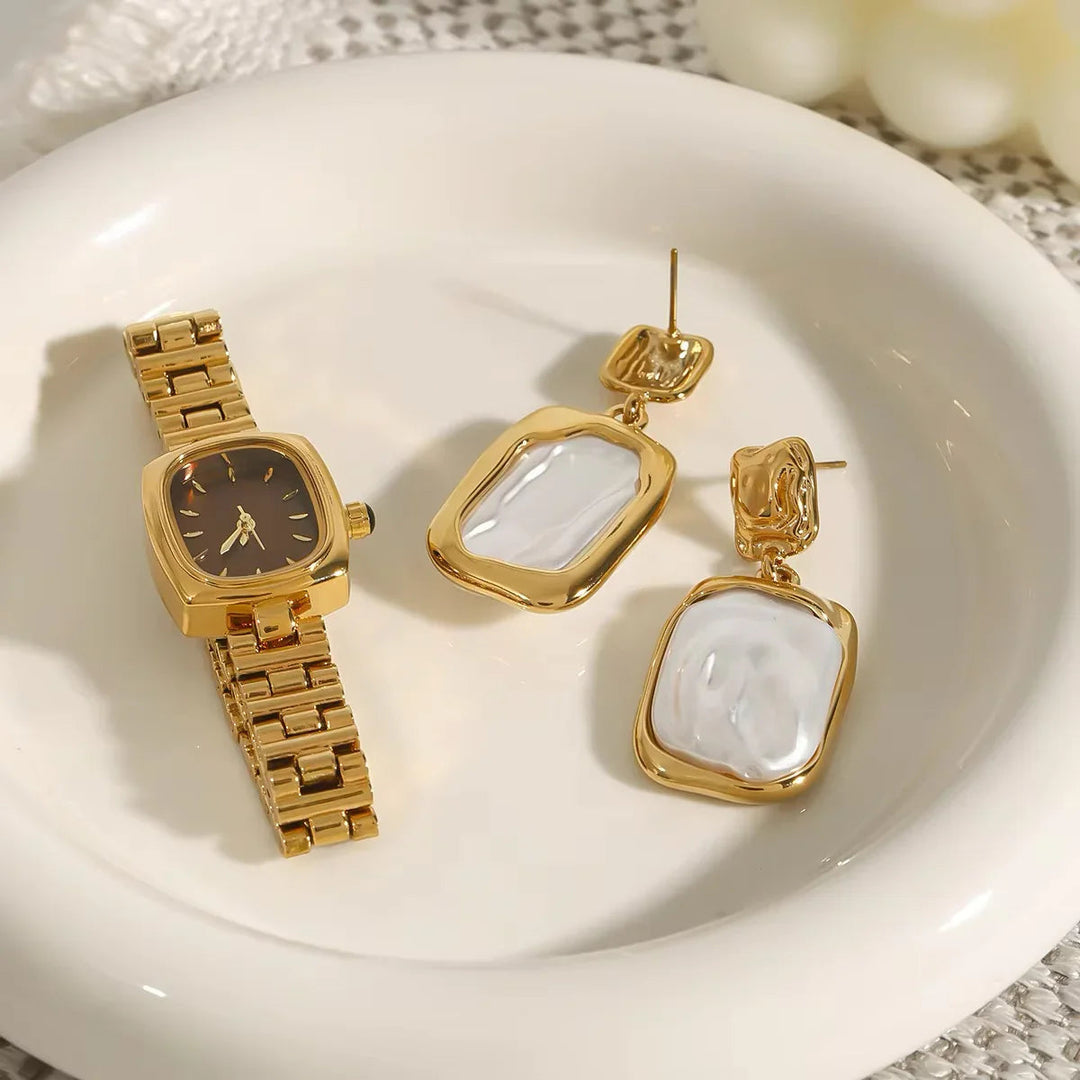 Gold-Plated Faux Pearl Drop Earrings for Women