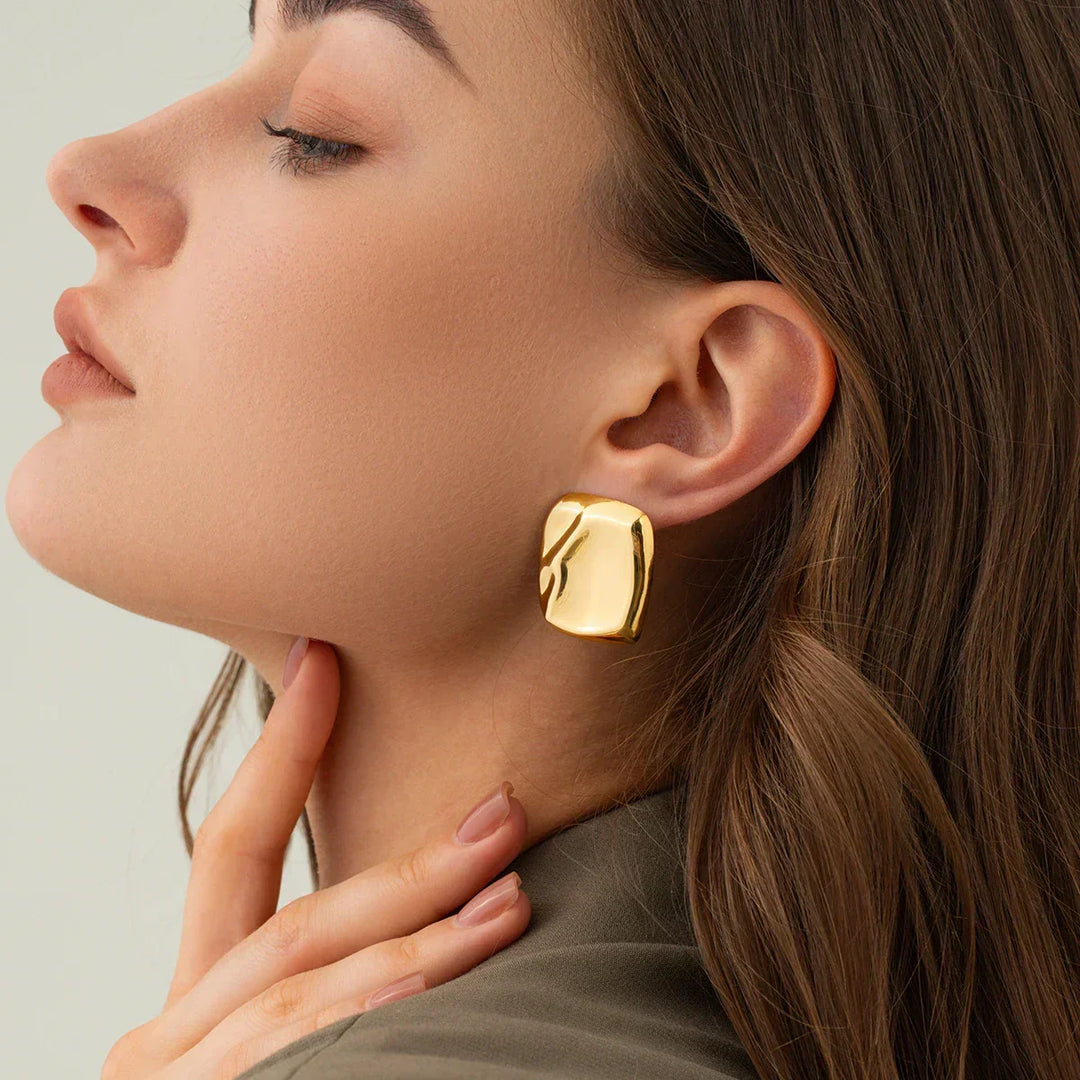 Gold-Plated Square Earrings with Waterproof Stainless Steel