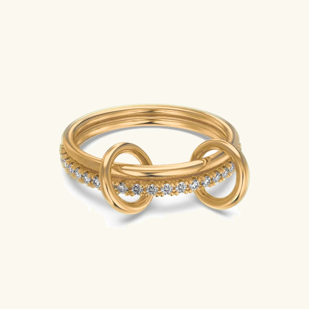 Gold-Plated Stacked CZ Ring with Silver-Tone Bands