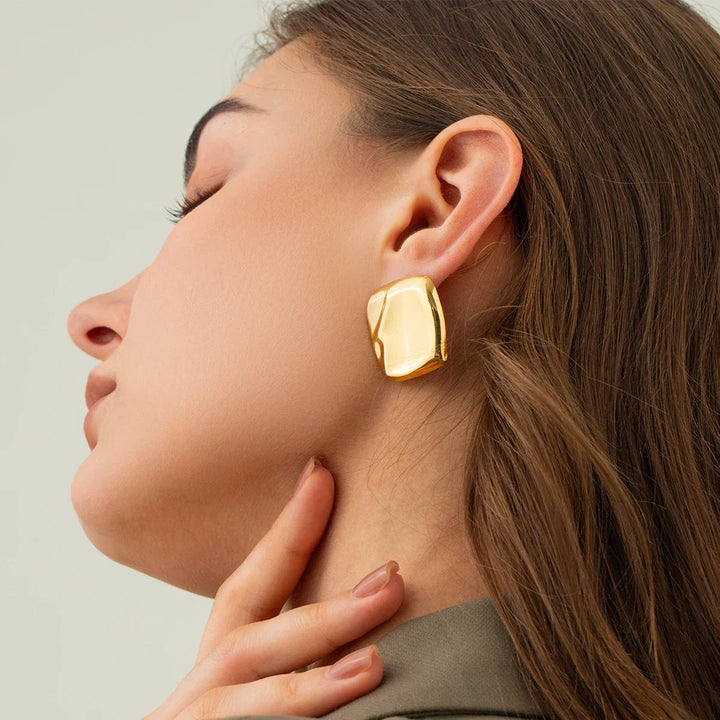 Gold-Plated Square Earrings with Waterproof Stainless Steel