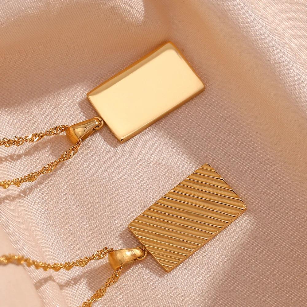 Gold-Plated Rectangular Pendant Necklace For Women