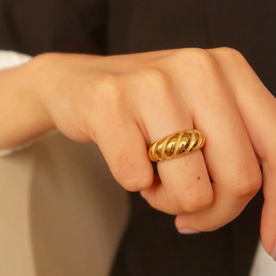 Chunky Gold-Plated Croissant Statement Ring for Women